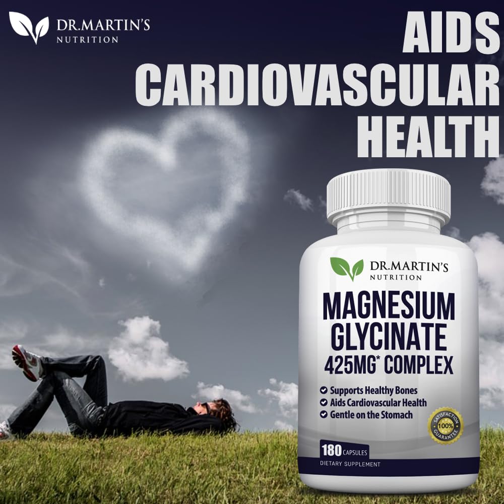 Premium Magnesium Glycinate 425mg | 180 Vegan Capsules – Sleep, Stress & Heart Support