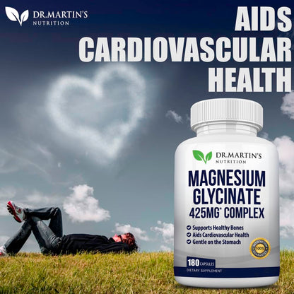 Premium Magnesium Glycinate 425mg | 180 Vegan Capsules – Sleep, Stress & Heart Support