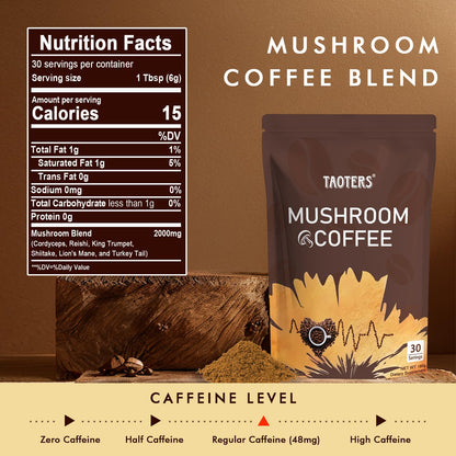 Mushroom Coffee with 6 Adaptogenic Mushrooms - 30 Servings