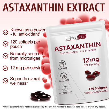 NenMaoKeNu Astaxanthin 12mg – Premium Antioxidant Softgels (120 Count) for Eye, Immune & Skin Health