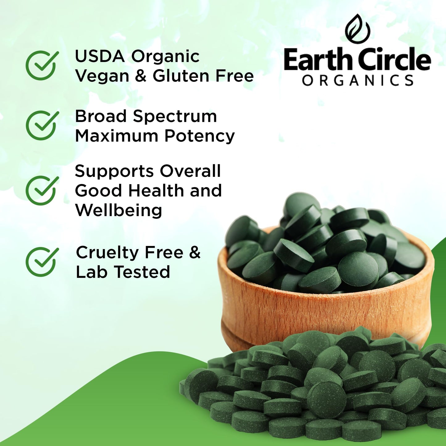 Earth Circle Organics Premium Organic Chlorella + Spirulina Tablets 1000 Count (50/50) – Vegan, Kosher, Cracked Cell Wall