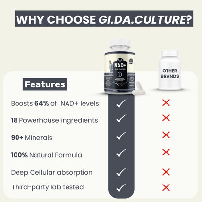 GI.DA. Culture NAD+ NMN Capsules with Resveratrol – USA Made, 90 Count, Energy & Healthy Aging