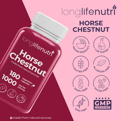 Horse Chestnut Extract 500mg - 180 Veg Capsules | Organic Daily Wellness & Circulation | Made in USA