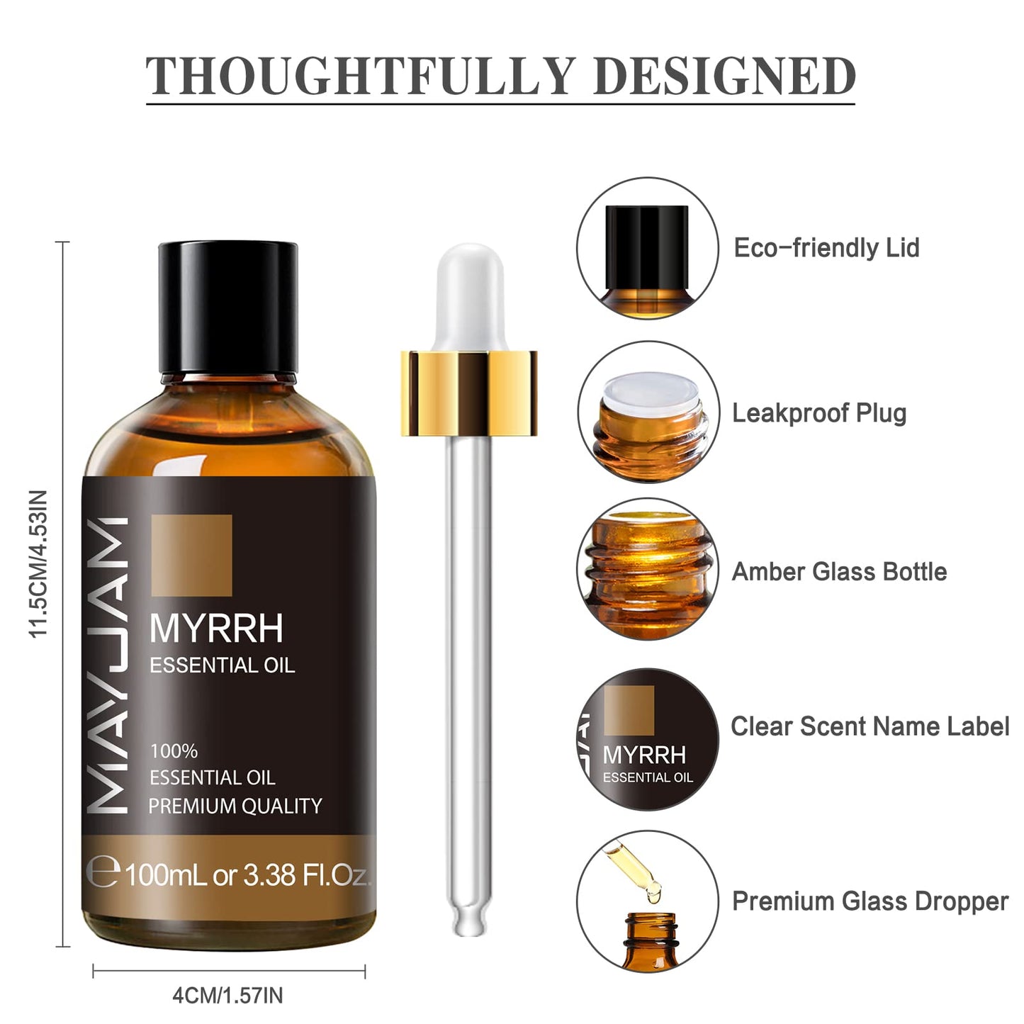 MYRRH Essential Oil 100ml (3.38 fl oz) – MAYJAM Premium Myrrh Oil with Glass Dropper for Diffuser & Candle Making