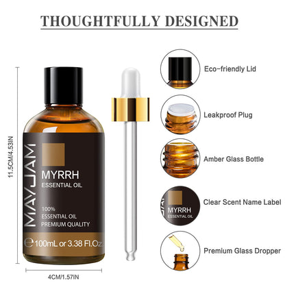 MYRRH Essential Oil 100ml (3.38 fl oz) – MAYJAM Premium Myrrh Oil with Glass Dropper for Diffuser & Candle Making