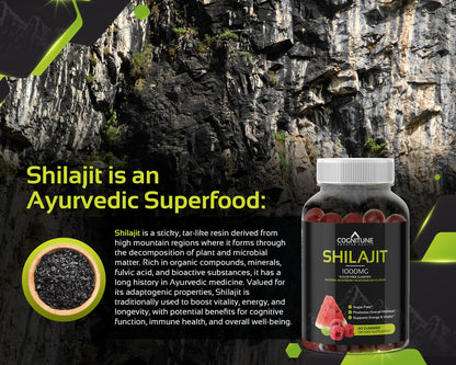 Shilajit Gummies 1000mg – Himalayan Shilajit with Fulvic Acid | Raspberry-Watermelon, Vegan, Sugar-Free
