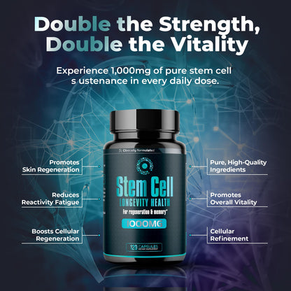 Premium Stem Cell Supplements 1000mg (120 Caps) – Immunity & Anti-Aging with Spirulina & Chlorella