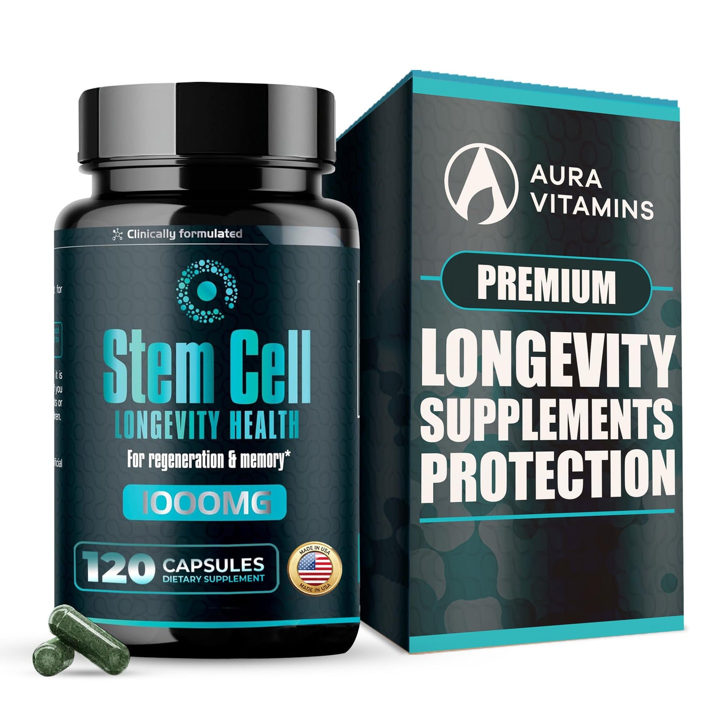 Premium Stem Cell Supplements 1000mg (120 Caps) – Immunity & Anti-Aging with Spirulina & Chlorella