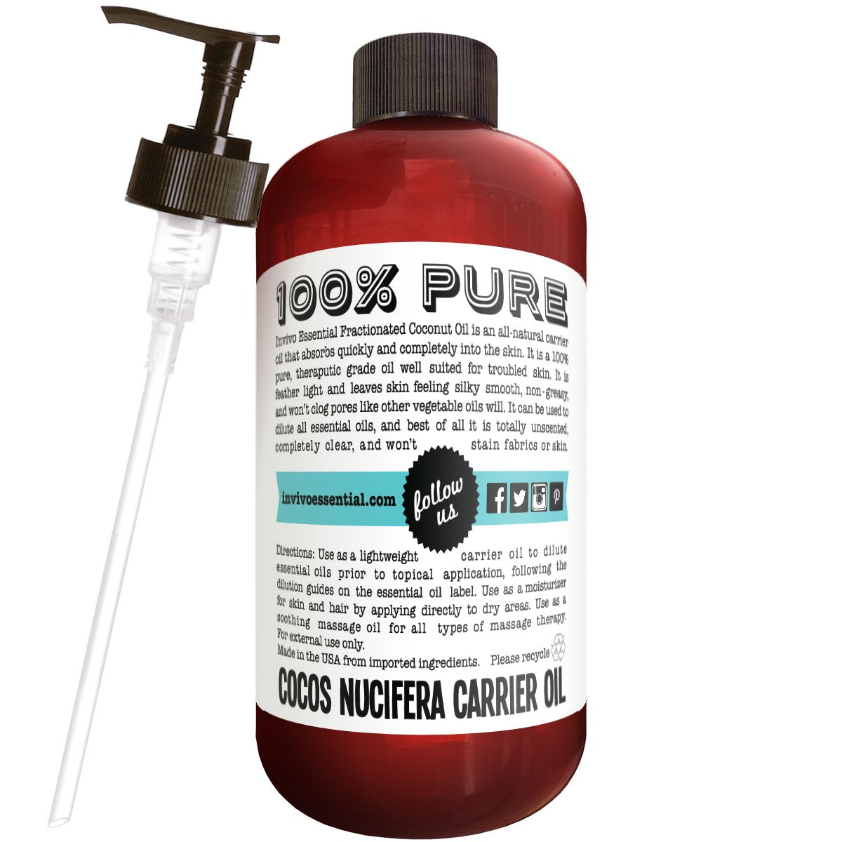 Fractionated Coconut Oil 16oz - Premium Therapeutic Grade Carrier Oil for Aromatherapy & Massage with Pump