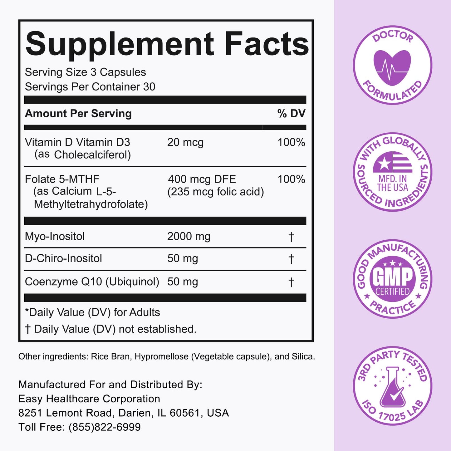 Premom Inositol Plus – 2000mg Myo-Inositol & 50mg D-Chiro Inositol, CoQ10, Folate & Vitamin D3 - 40:1 Ratio | Supports Hormonal Balance, Ovarian & Reproductive Health - 30 Day Supply