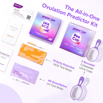 Premom Quantitative Ovulation & Pregnancy Test Kit — 40 LH Strips, 10 HCG Strips, 2 Reusable Cups