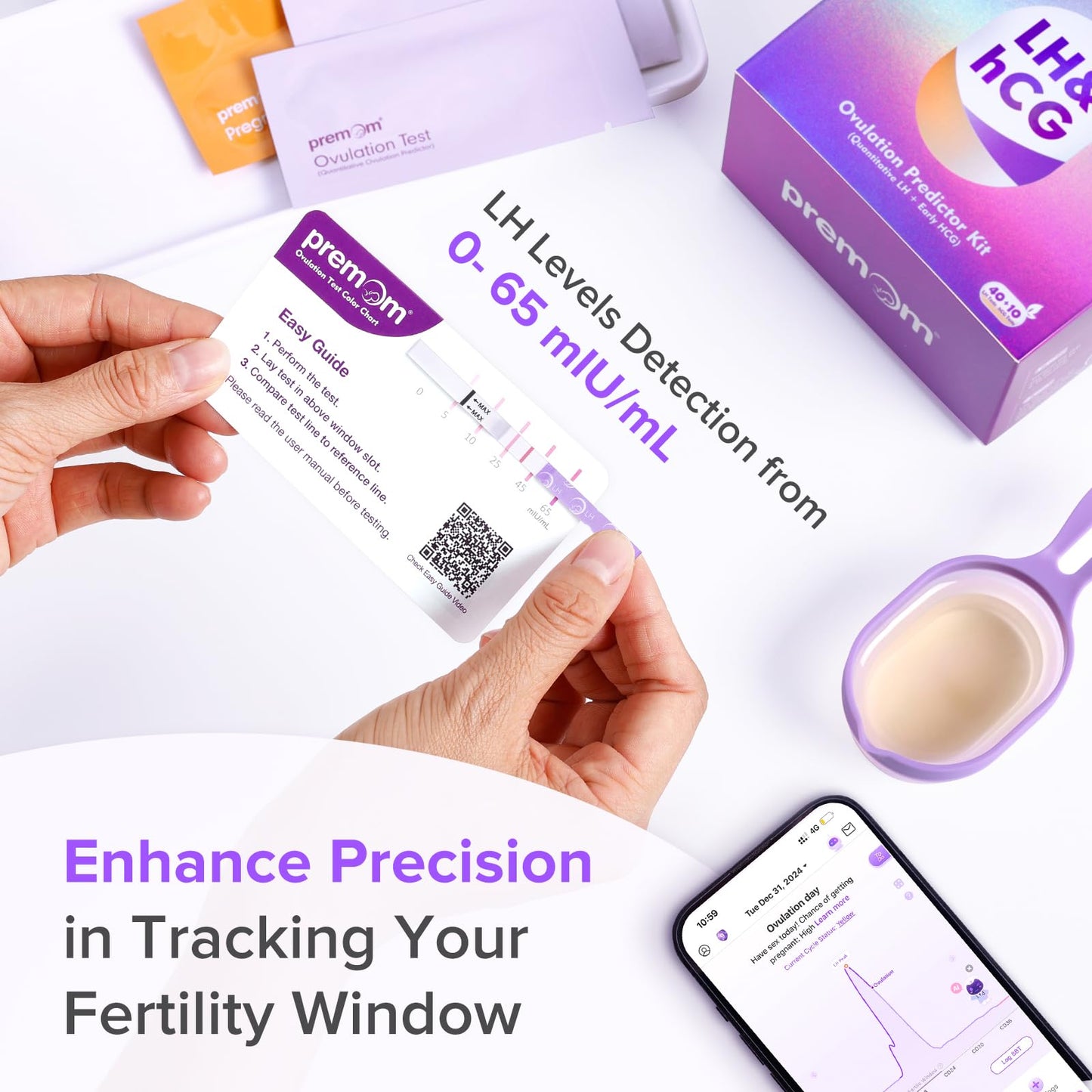 Premom Quantitative Ovulation & Pregnancy Test Kit — 40 LH Strips, 10 HCG Strips, 2 Reusable Cups