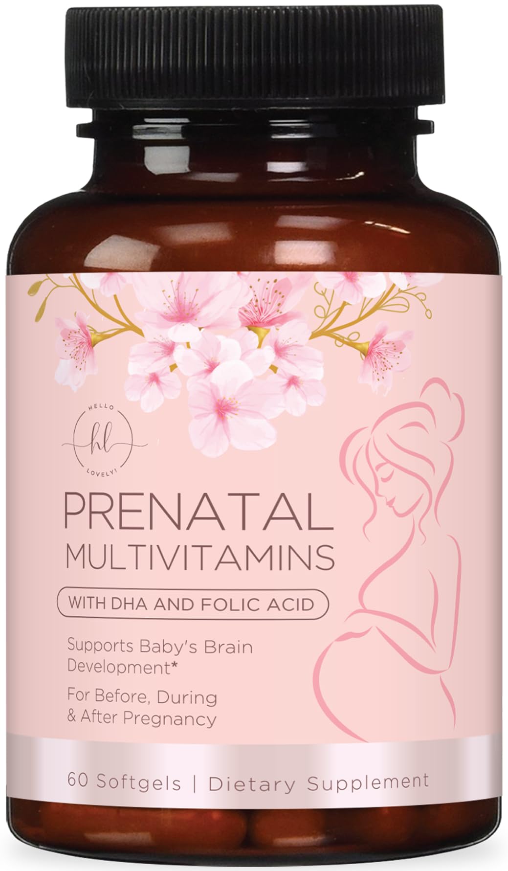 Prenatal Vitamins for Women with Folic Acid & DHA, Brain Development Support with Folate & Omega 3's, Multivitamin with Vitamin A, C, D, B6, B12 & Iron, Pregnancy Supplement - 60 Softgels