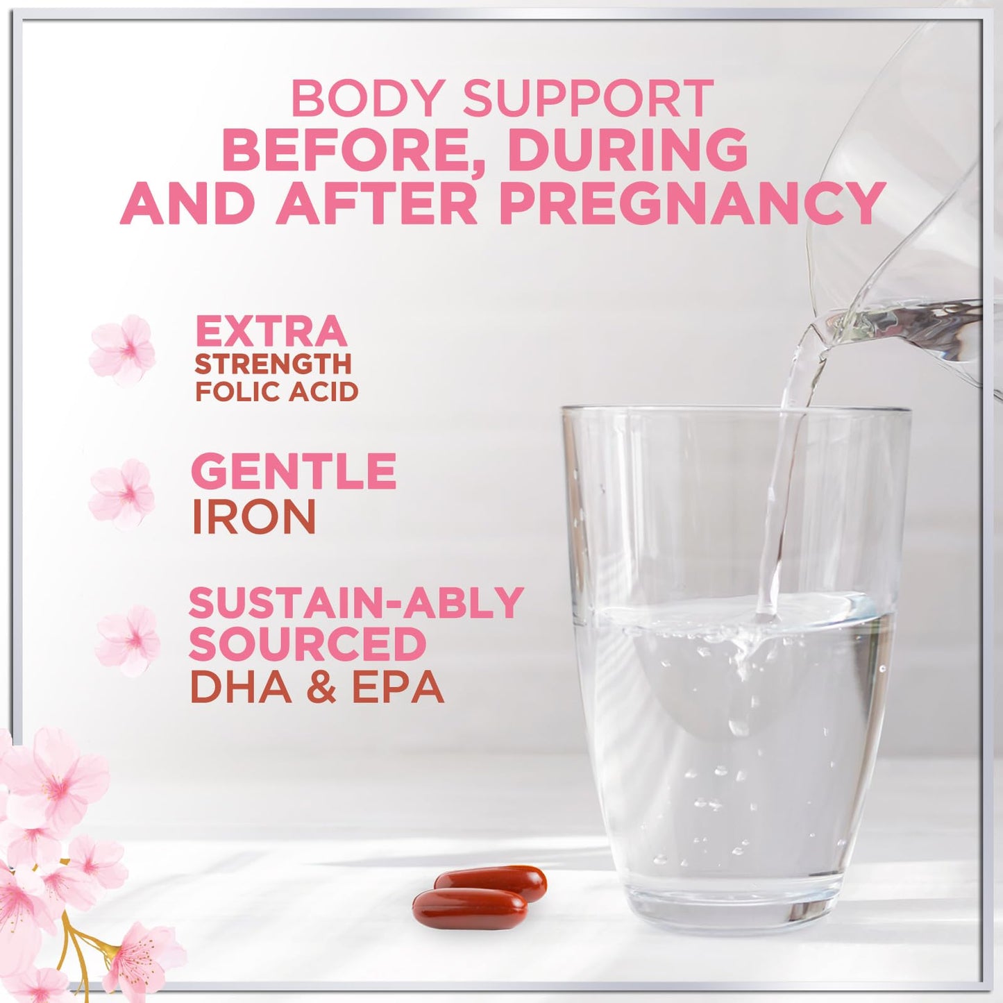 Prenatal Vitamins for Women with Folic Acid & DHA, Brain Development Support with Folate & Omega 3's, Multivitamin with Vitamin A, C, D, B6, B12 & Iron, Pregnancy Supplement - 60 Softgels