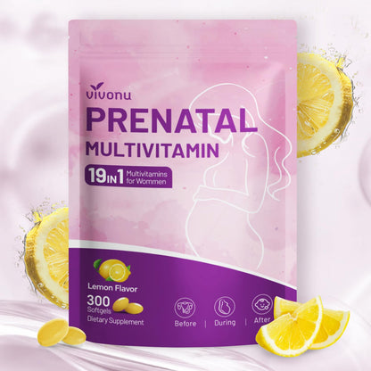 19-in-1 Prenatal Multivitamin Lemon Softgels – 300 Count, 100-Day Supply