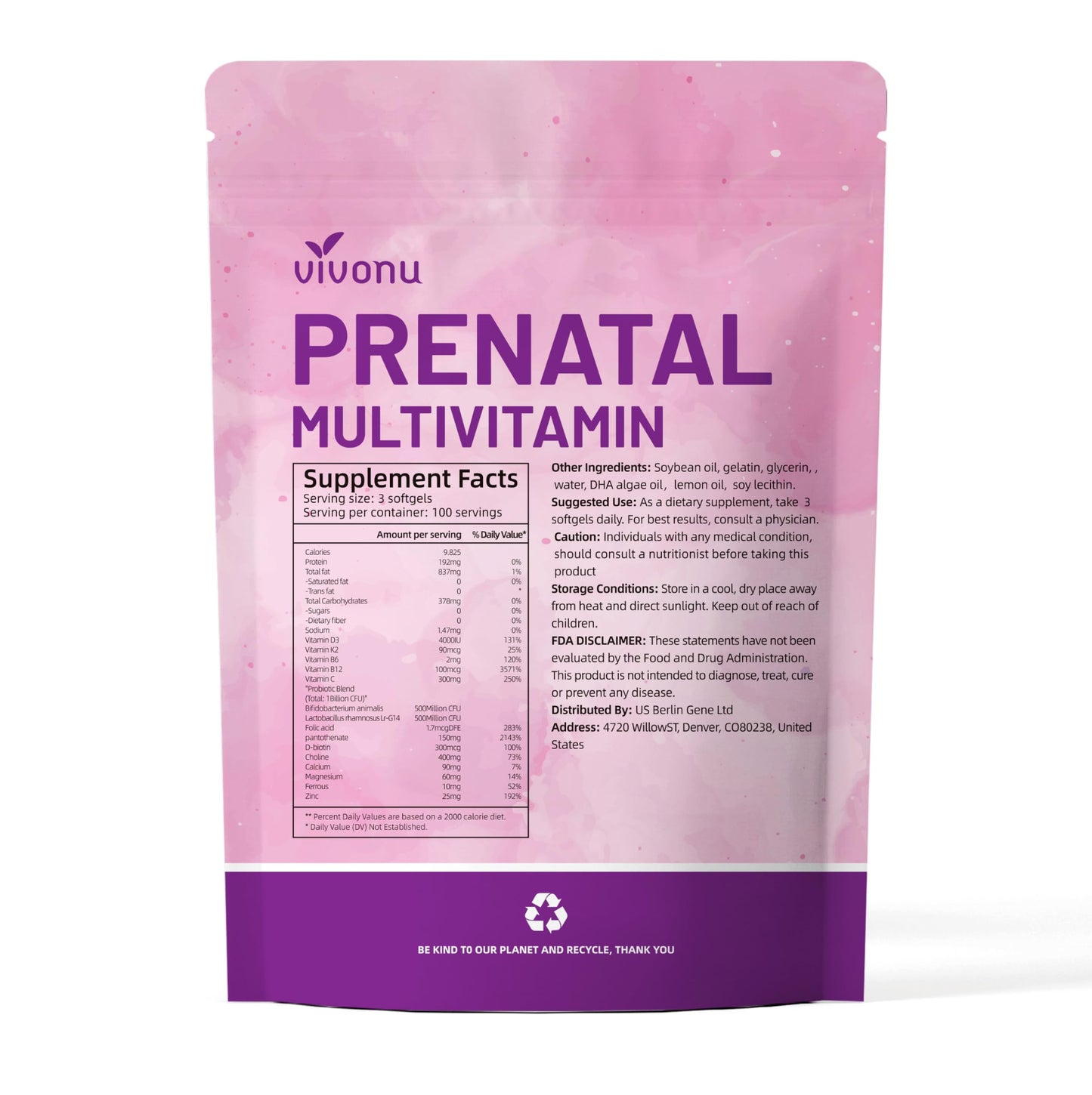 19-in-1 Prenatal Multivitamin Lemon Softgels – 300 Count, 100-Day Supply