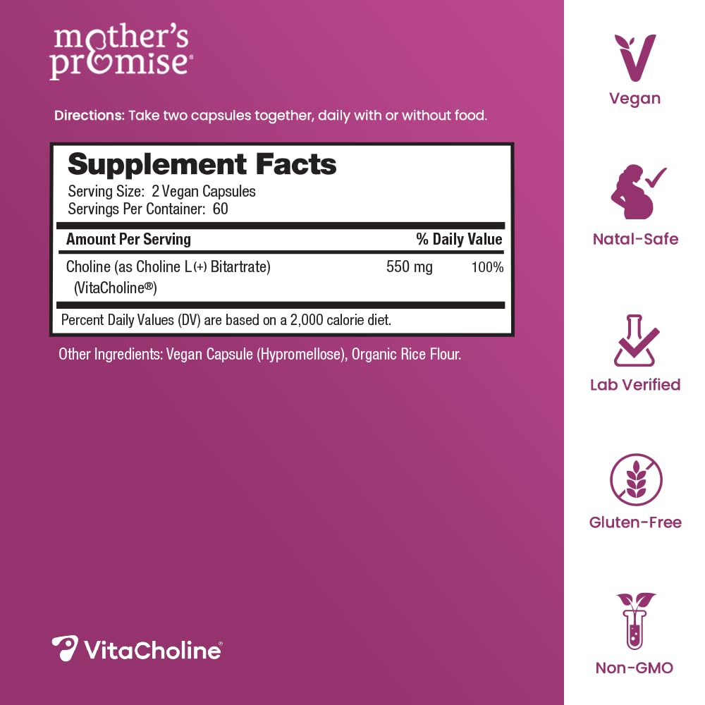 Prenatal Choline 550mg | 120 Capsules | VitaCholine for Pregnancy & Nursing