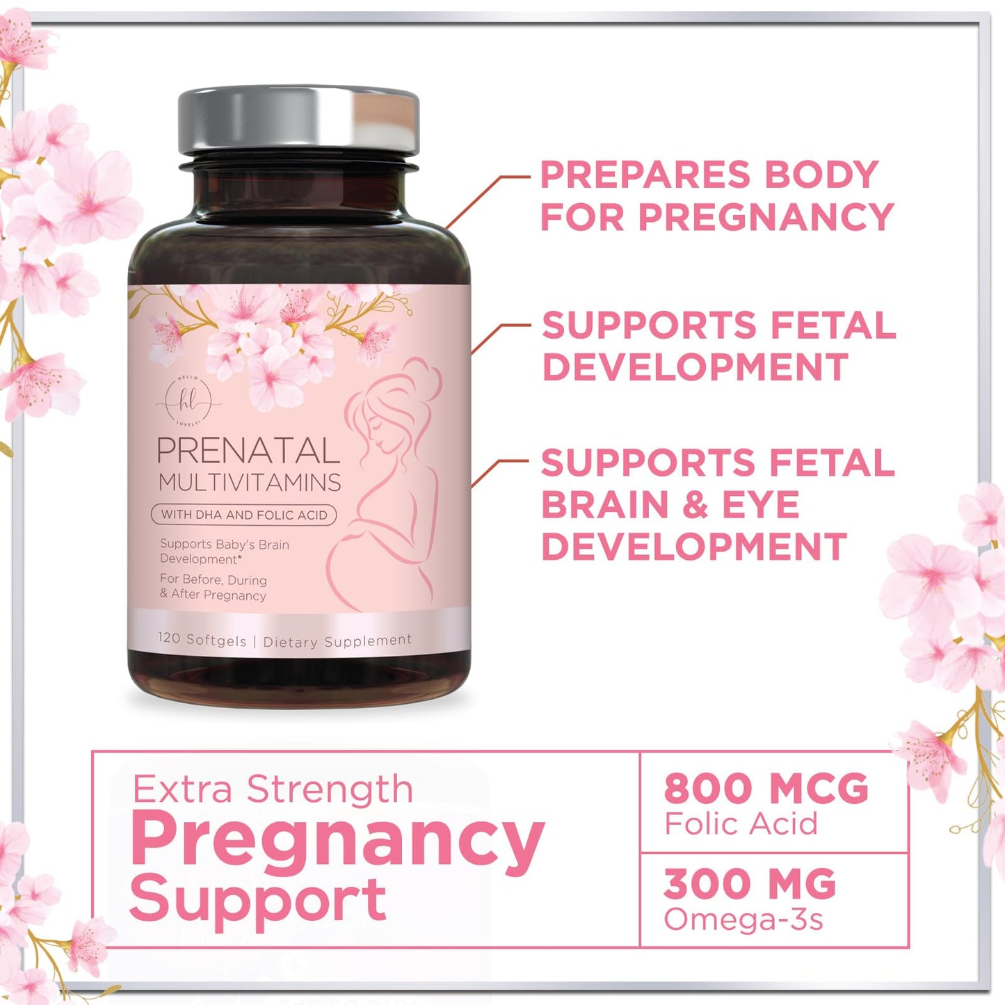 Prenatal Vitamins with Folic Acid & DHA – 120 Softgels