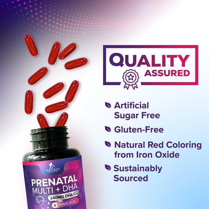 Prenatal Vitamins with Folic Acid & DHA - 240 Softgels | Omega-3 & Iron