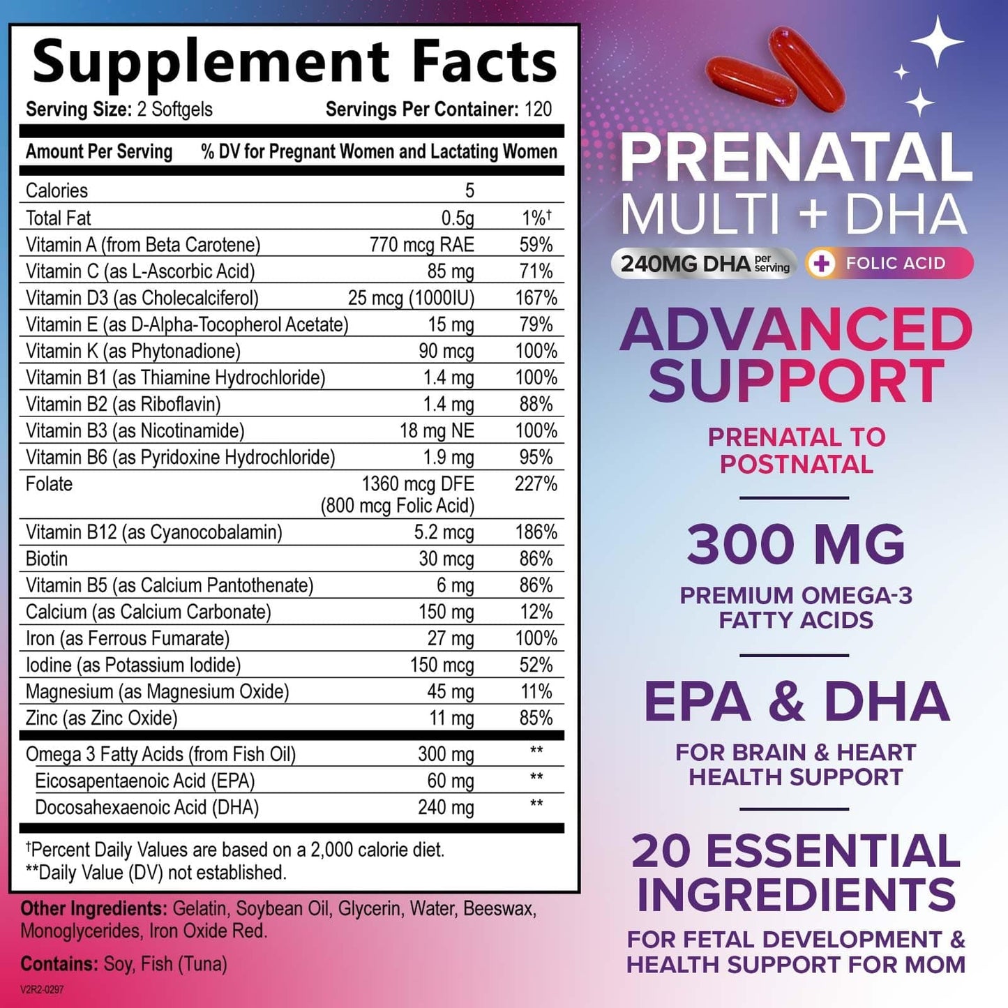Prenatal Vitamins with Folic Acid & DHA - 240 Softgels | Omega-3 & Iron