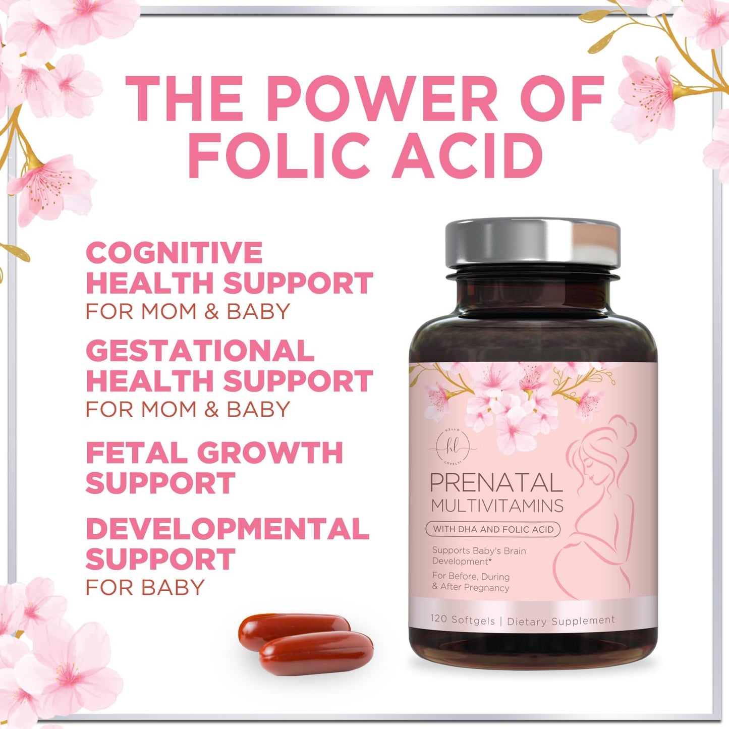Prenatal Vitamins with Folic Acid & DHA – 120 Softgels
