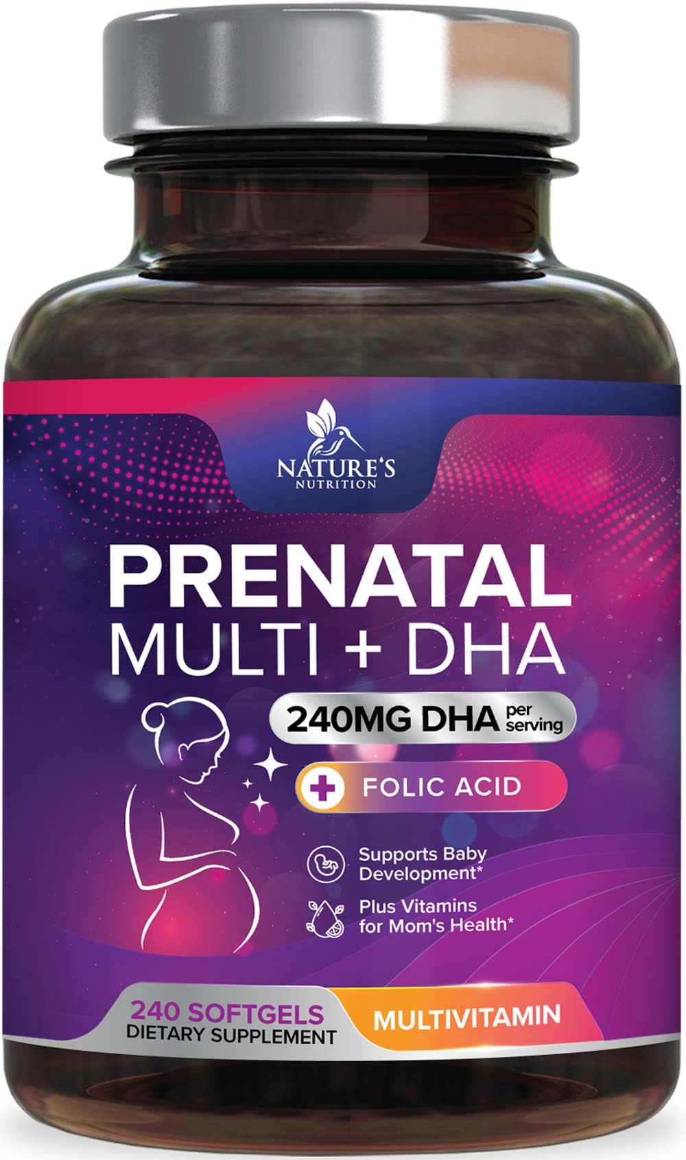 Prenatal Vitamins with Folic Acid & DHA - 240 Softgels | Omega-3 & Iron