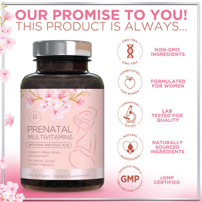 Prenatal Vitamins with Folic Acid & DHA – 120 Softgels