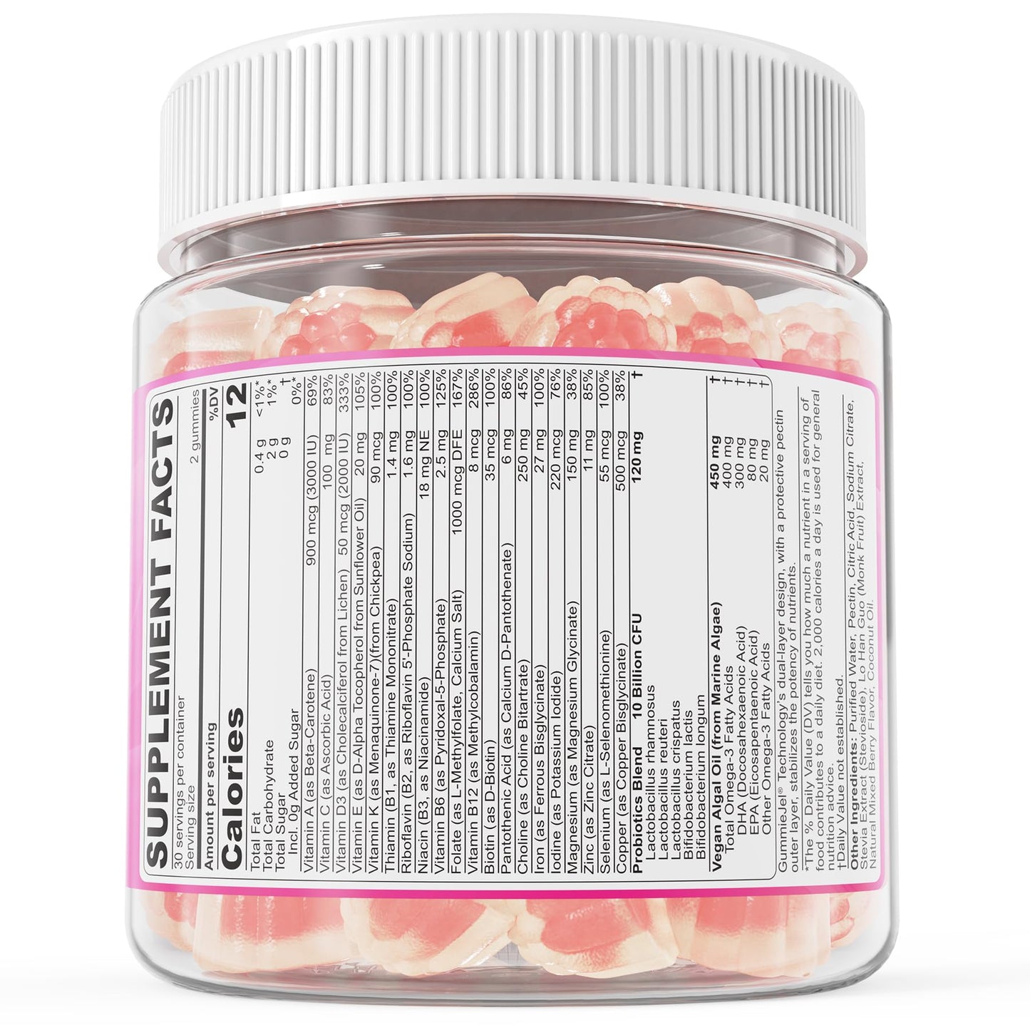 Prenatal Vitamins for Women Gummies - Methylfolate 1mg, DHA+EPA, Choline | Sugar-Free, Vegan | 60 Count