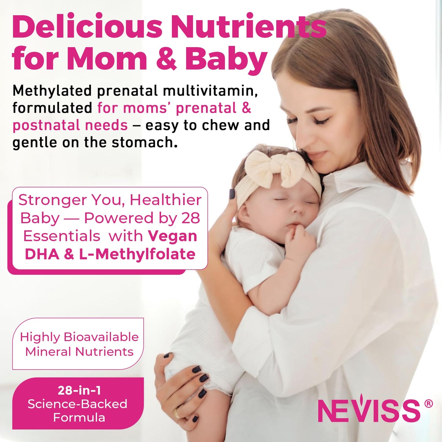 Prenatal Vitamins for Women Gummies - Methylfolate 1mg, DHA+EPA, Choline | Sugar-Free, Vegan | 60 Count