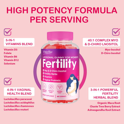 Fertility Supplements for Women – Prenatal Vitamins with Myo-Inositol & D-Chiro Inositol, 60 Raspberry Gummies