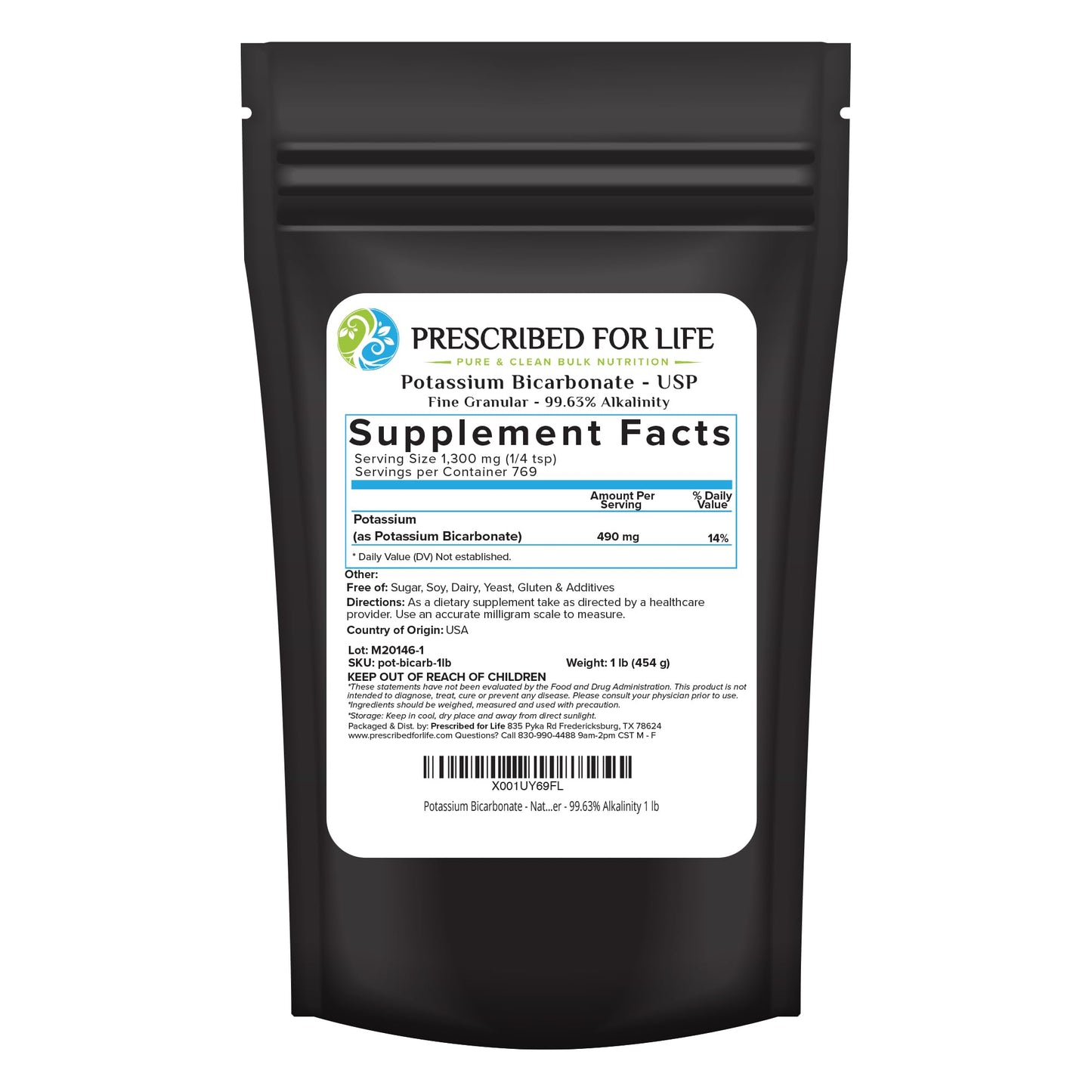 Potassium Bicarbonate Powder - Pure USP Grade 1lb | Prescribed for Life