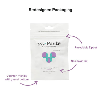 New Formula Unpaste Toothpaste Tablets – Fluoride Mint, Xylitol Free, Vegan, Plastic Free (125ct, 2 Month Supply)