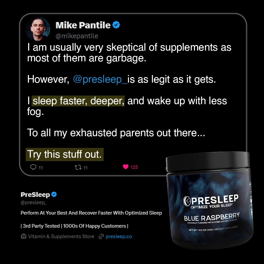 PreSleep Natural Sleep Powder – Melatonin-Free Sleep Aid with Magnesium Glycinate, L-Theanine & Glycine – Non-Habit Forming, Vegan, Gluten Free, 30 Servings