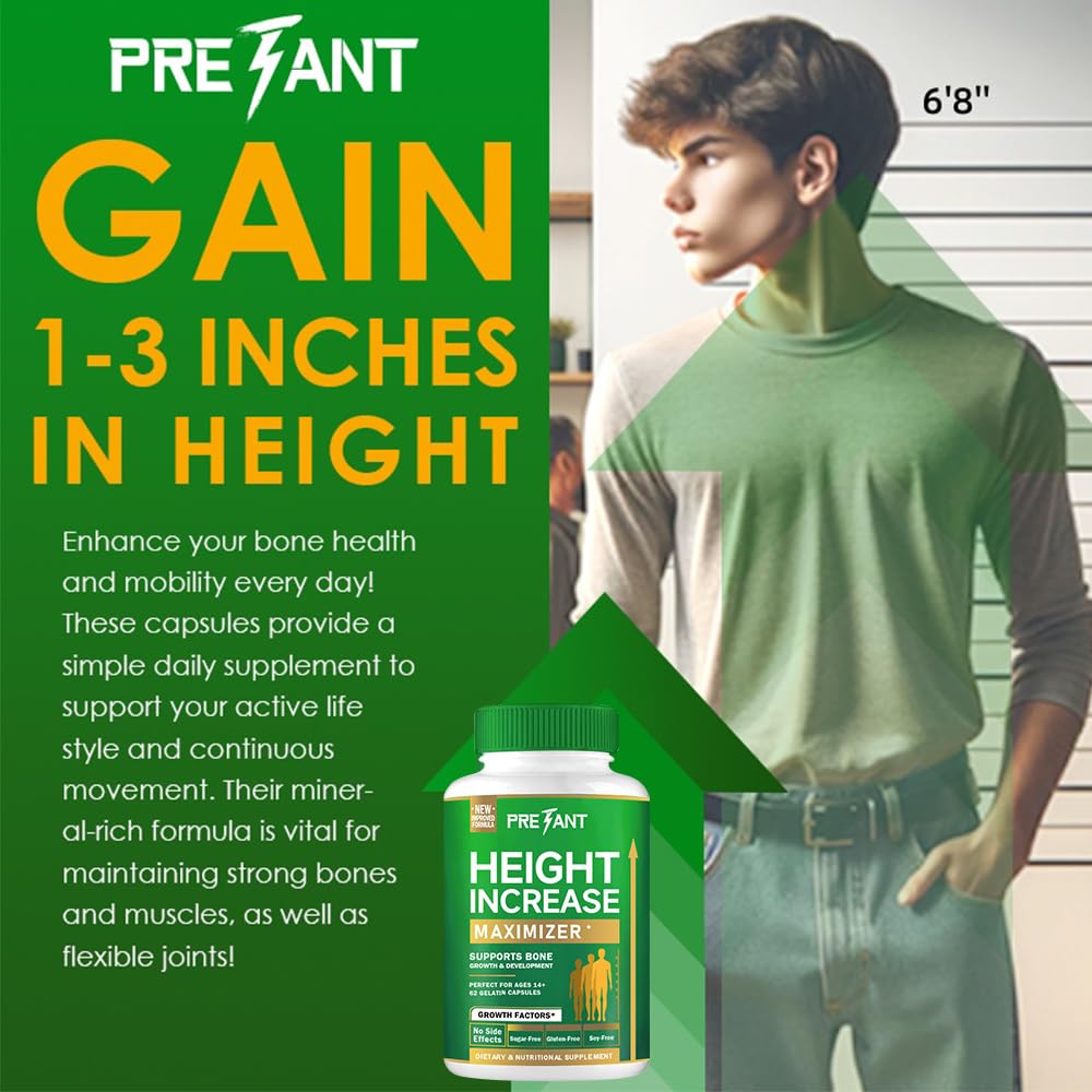 PRETANT Growth Capsules - Grow Taller Naturally with Calcium for Bone Strength