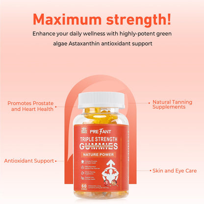 PRETANT Prostate Health Gummies — Astaxanthin + Lycopene for Prostate, Heart, Eye & Skin Support | Vegan 30 Servings