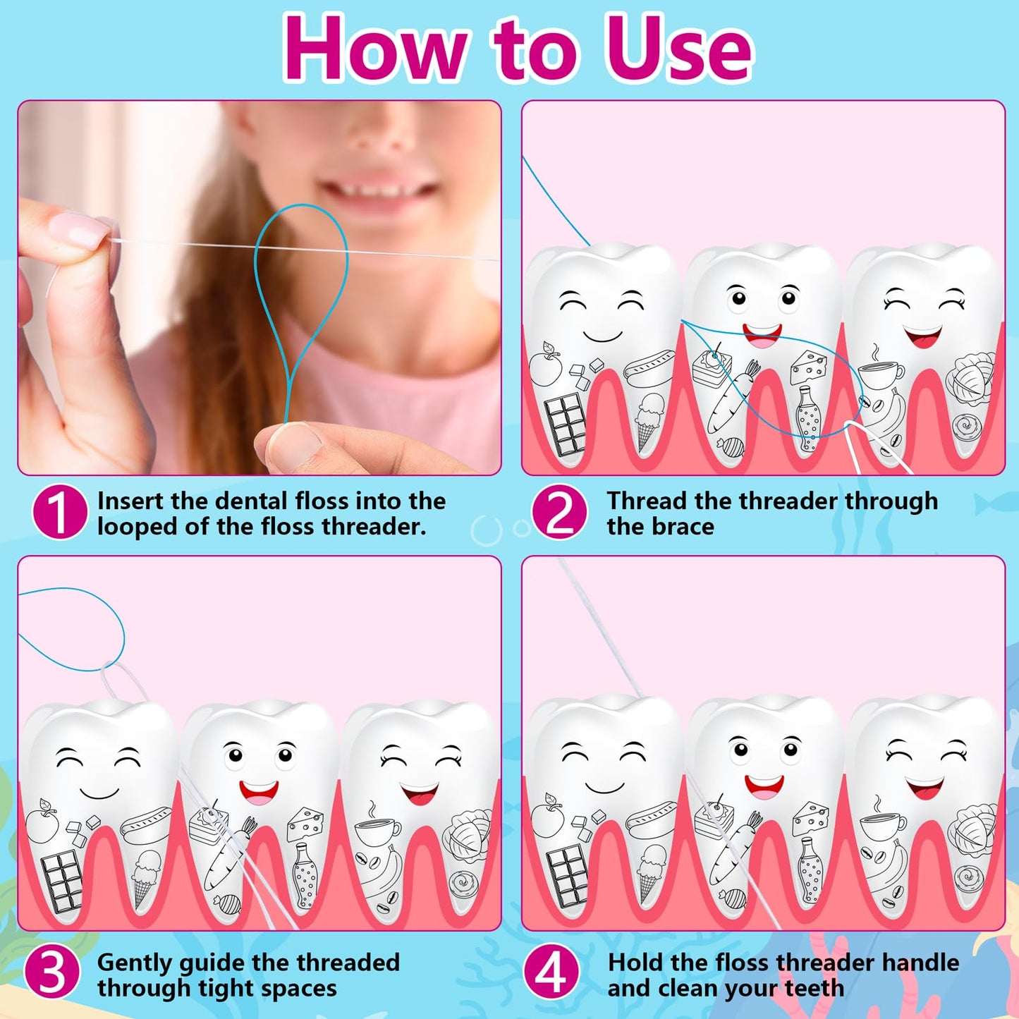 Preteen Kids Floss Threaders – Deep Clean for Braces & Bridges (200PCS, 4-Pack)