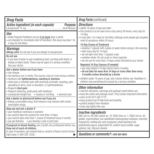 Prevacid 24HR Lansoprazole 15 mg – 42 Count | 24-Hour Heartburn Relief