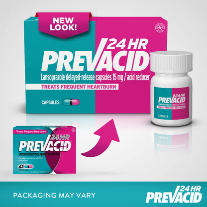 Prevacid 24HR Lansoprazole 15 mg – 42 Count | 24-Hour Heartburn Relief