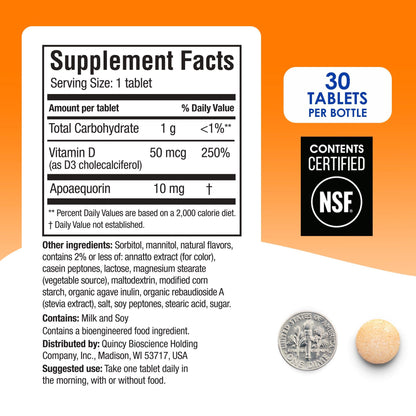 Prevagen Regular Strength Orange Chewables – 30 Tablets | Apoaequorin 10 mg + Vitamin D3