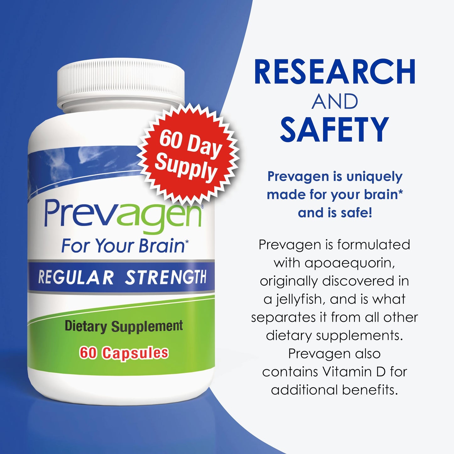 Prevagen Regular Strength – 120 Capsules (4 Month Supply) | Apoaequorin 10 mg + Vitamin D3