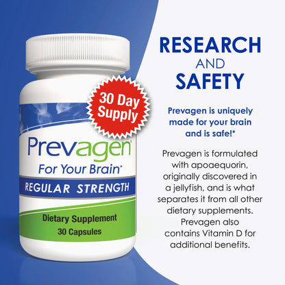 Prevagen Regular Strength - 30 Capsules (1 Month Supply) | Formulated for Your Brain | 10mg of Apoaequorin Plus Vitamin D3 with 7-Day Pill Minder