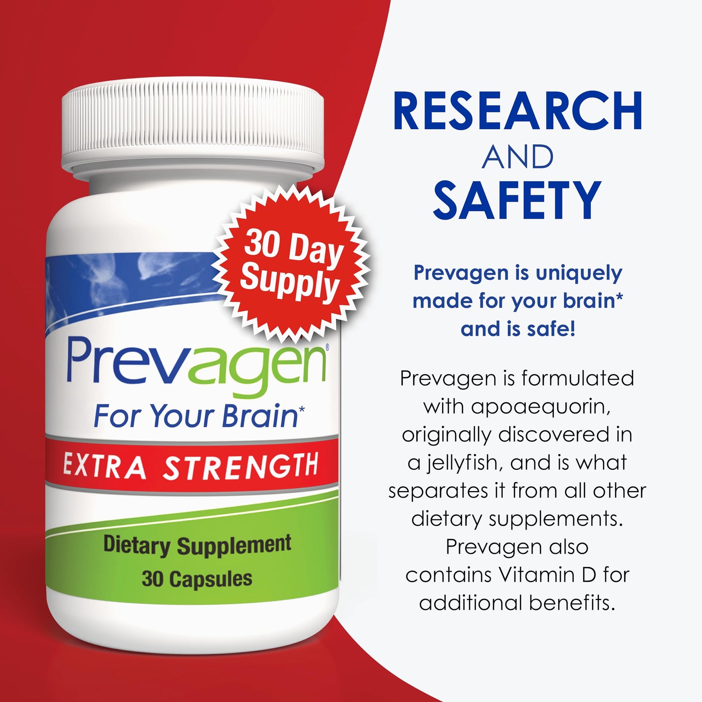 Prevagen Extra Strength - 30 Caps | Apoaequorin 20mg + Vitamin D3 | 7-Day Pill Minder