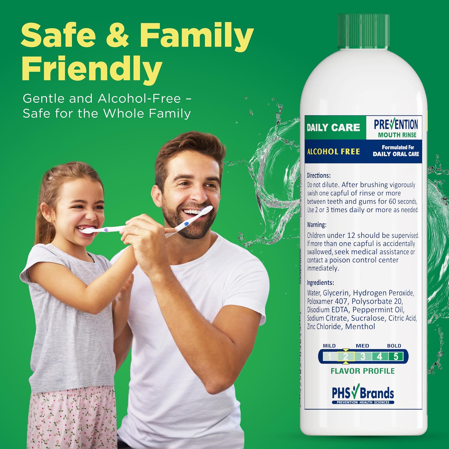 Prevention Daily Care Alcohol-Free Mouthwash with Hydrogen Peroxide – Mint Fresh Breath, Fluoride-Free, 16 oz
