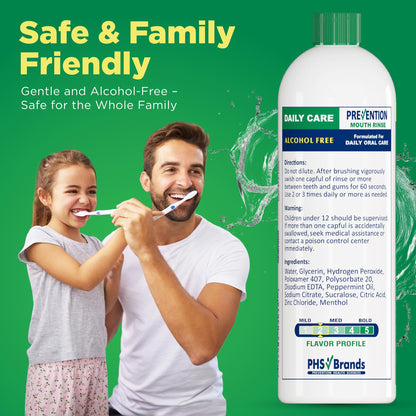 Prevention Daily Care Alcohol-Free Mouthwash with Hydrogen Peroxide – Mint Fresh Breath, Fluoride-Free, 16 oz
