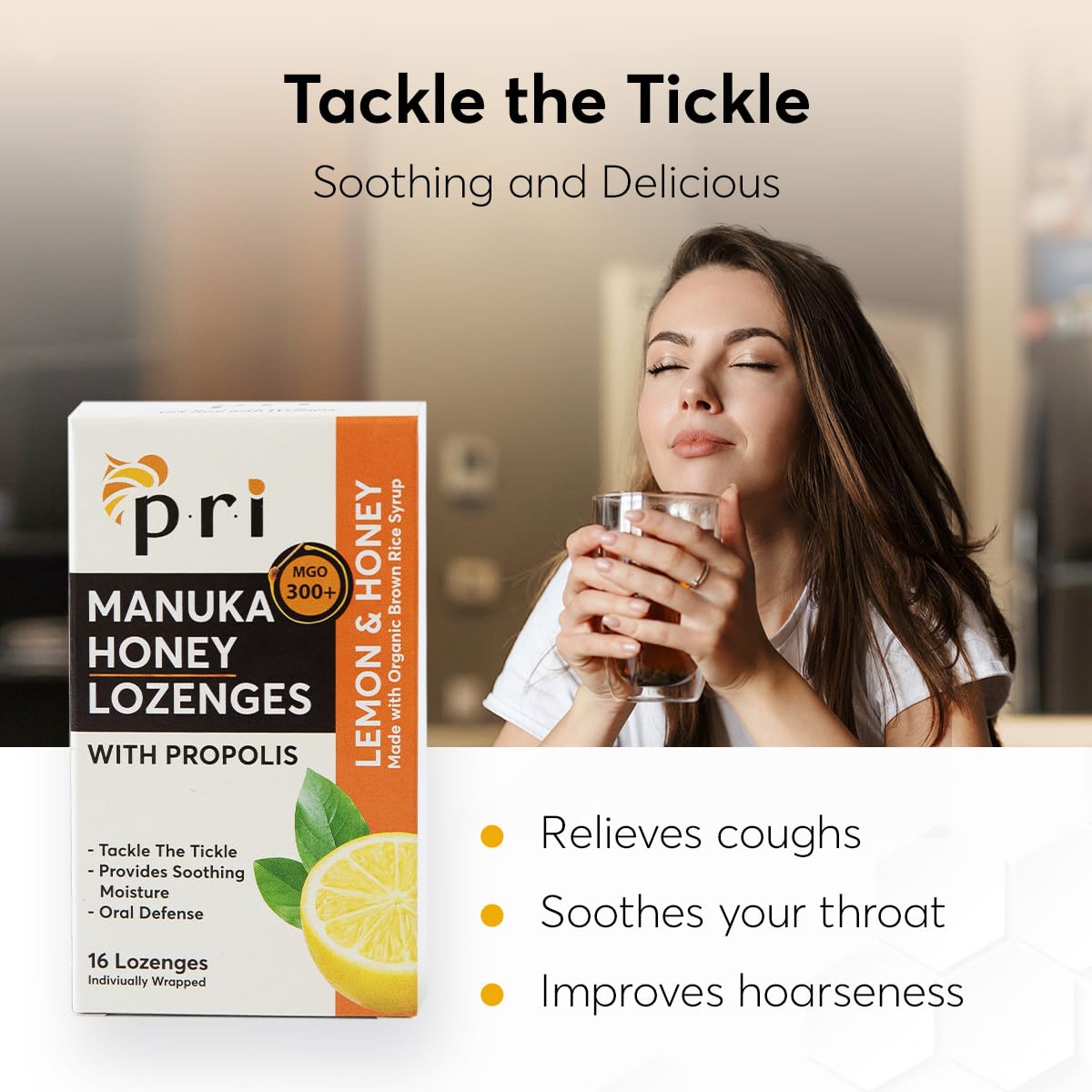 P.R.I Manuka Honey Lozenges with Propolis – MGO 300+ (Lemon, 16 Count)