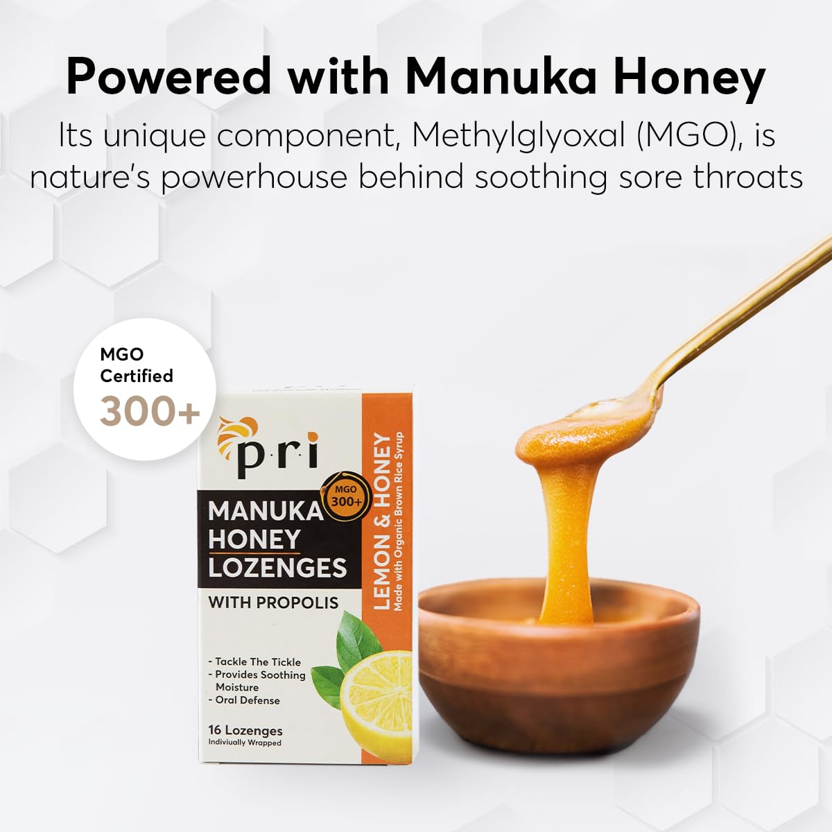 P.R.I Manuka Honey Lozenges with Propolis – MGO 300+ (Lemon, 16 Count)