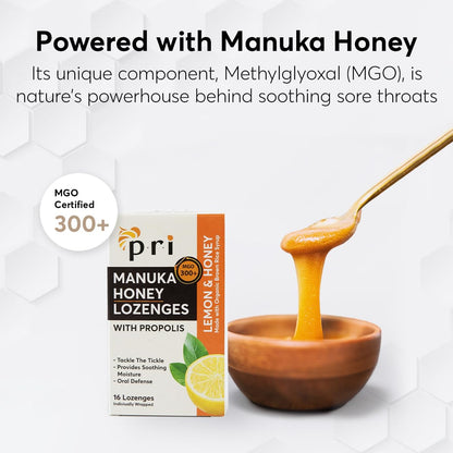 P.R.I Manuka Honey Lozenges with Propolis – MGO 300+ (Lemon, 16 Count)