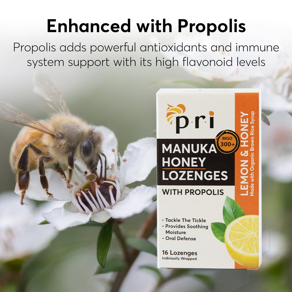 P.R.I Manuka Honey Lozenges with Propolis – MGO 300+ (Lemon, 16 Count)