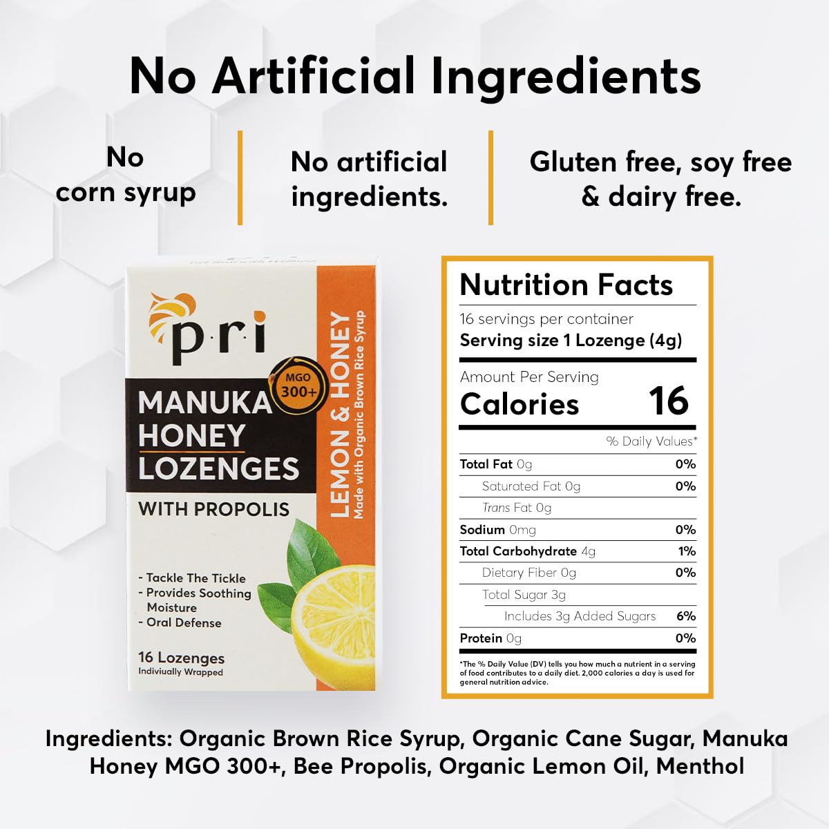 P.R.I Manuka Honey Lozenges with Propolis – MGO 300+ (Lemon, 16 Count)