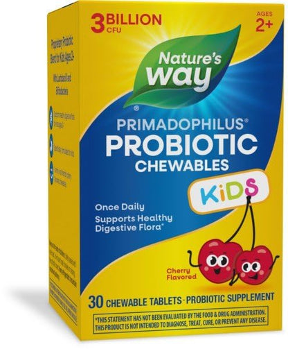 Nature's Way Primadophilus Probiotic Chewables for Kids – 3B CFU, Cherry Flavor | Ages 2+